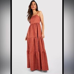Orange Creek Los Angeles- Boho Maxi Dress. Terracotta/Polka Dot, Size Medium.